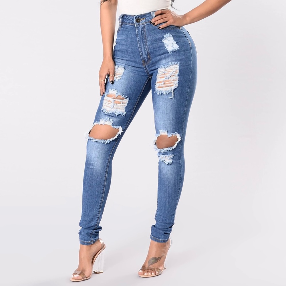 Fashion Nova Distressed Jeans - Medium Wash